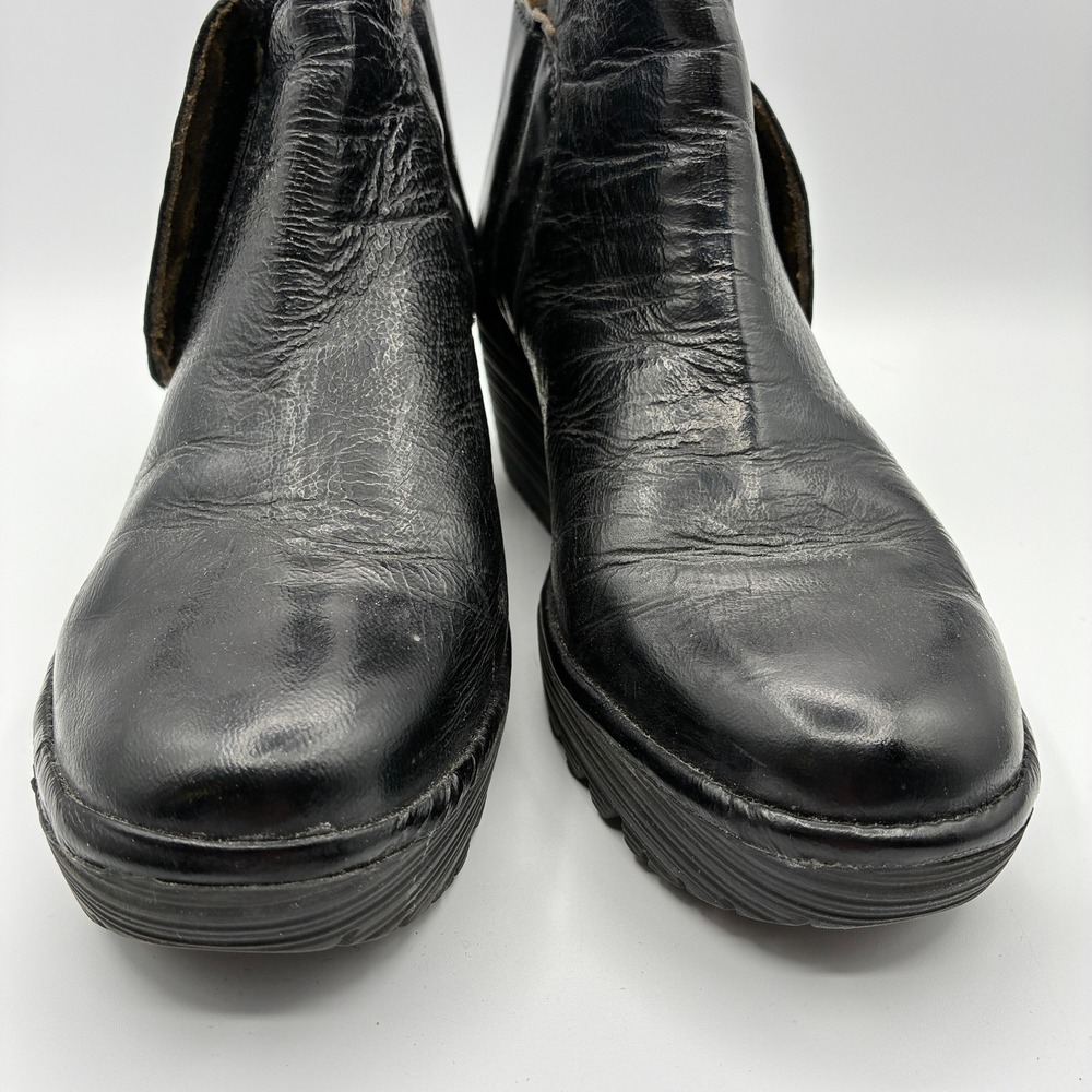 Fly London Yogi Wedge Ankle Booties Womens 40 9 Black Leather Platform - Picture 8 of 16